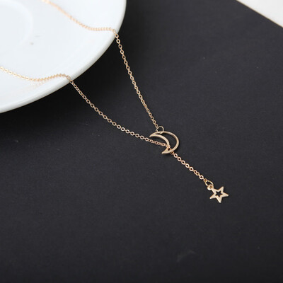 

Fashion Moon Star Pendant Choker Necklace For Women Gold Color Long Chain Elegant Charm Collares Necklace Jewelry Party Gift