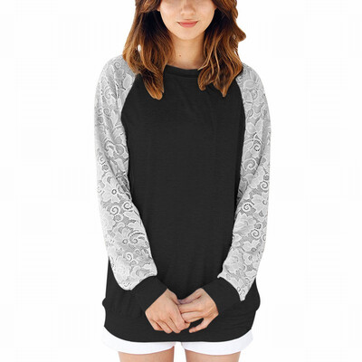 

Round collar rivet long sleeve lace hooded sports bottoming shirt casual sweatshirt