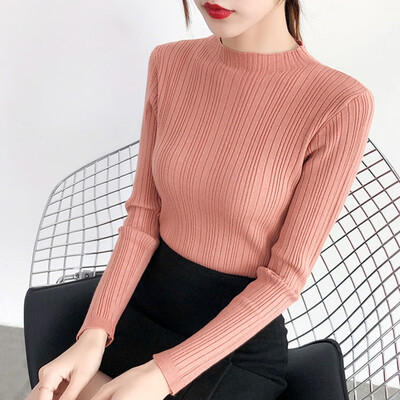 

Women Ladies Fashion Casual Autumn Winter Half-high Collar Bottoming Shirt Long-sleeved Sweater Blouse