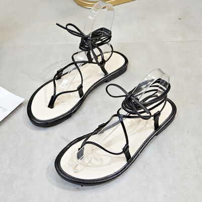 

Chic cross-tie sandals with toes&feet children summer Korean flat-soled Roman shoes