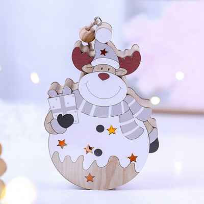 

Siaonvr LED light Christmas Tree snowman Wooden Pendants Ornaments Xmas DIY Wood Crafts