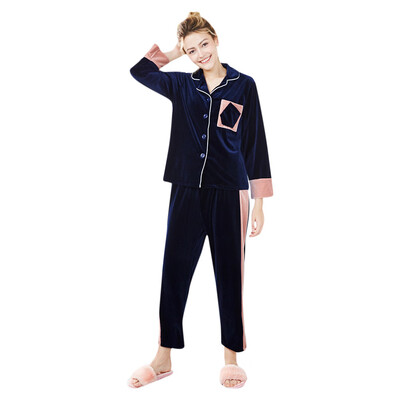 Toponeto Women Winter Sleepwear Long Sleeve Velvet Nightwear Satin Top Pants Sets