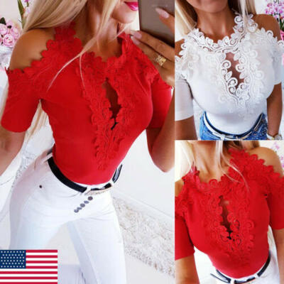 

Women Short Sleeve Lace T Shirts Fashion Ladies Summer Casual Blouse Tops Shirt