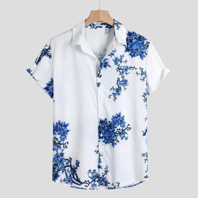 

Toponeto Mens Loose Multi Color Lump Chest Half Sleeve Stand Collar Round Hem Shirts