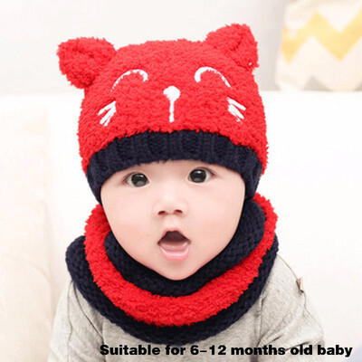 

1 Set Baby Toddler Girls Boys Warm Hat Winter Beanie Hooded Scarf Earflap Knitted Cap Baby Gifts