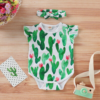 

Infant Baby Kid Newborn Floral Printed Romper Headband Bodysuit Outfits Set