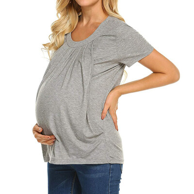 

Summer Pregnant Women Solid Color Short Sleeve Breast-Feeding T-Shirt Casual Maternity Nursing T Shirt Loose Pregnancy T-Shirt