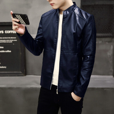 

New mens PU leather suit slim locomotive collar jacket youth casual coat