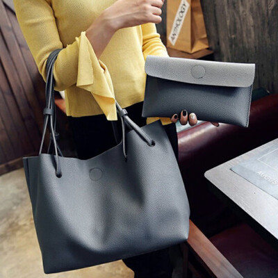 

Women Fahsion Leather Shoulder Bags Sets 2 PCS Solid Large-Capacity Handbags Clutch Coin Purses Suits Casual Ladies Bags
