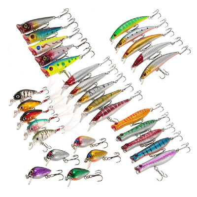

30pcs Assorted Size Minnow Wobbler Fly Fishing Lures Crankbaits Popper Carp Fishing Artificial Hard Baits Kit Fishing Accessories
