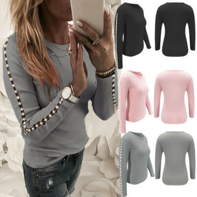 

USA Women Long Sleeve Hollow Shirt Tops Blouse Ladies Slim Tight Pullover Tops