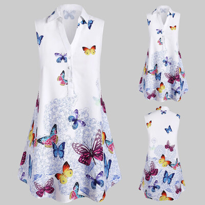 

Roseonmyhand Women Casual Plus Size Sleeveless Butterfly Print Top Blouse Shirt