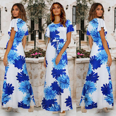 

Women Short Sleeve Boho Floral Party Evening Maxi Dress Summer Sundress Holiday