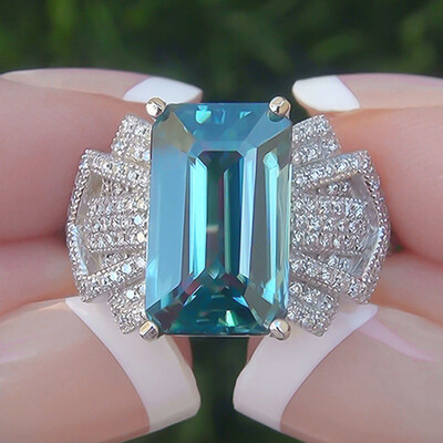 

Personality 925 Sterling Silver Natural Gemstone Aquamarine Ring Bride Wedding Engagement Fine Jewelry Size 6 7 8 9 10