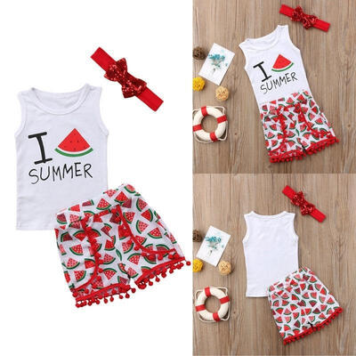 

Infant Baby Kids Girls I Summer Watermelon Clothes Outfits Costume Vest Pants