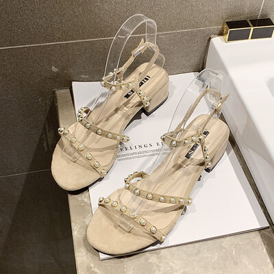 

Summer Korean fashion Pearl Sandals female chic net red fairy wind thick heel womens shoes