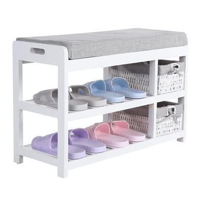 

Greensen Simple Wooden Natural 2-layered Shoe Bench with Storage Basket Household Furniture