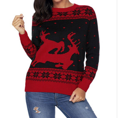 

Autumn Winter Fashion Women O-neck Long sleeves Printing Christmas Sweater