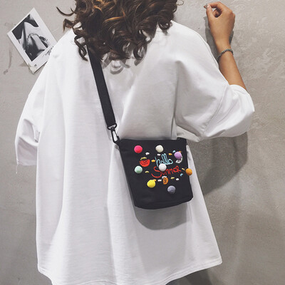 

Small fresh bag female 2019 new Sen girl canvas shoulder Messenger bag Korean fashion wild bucket bag