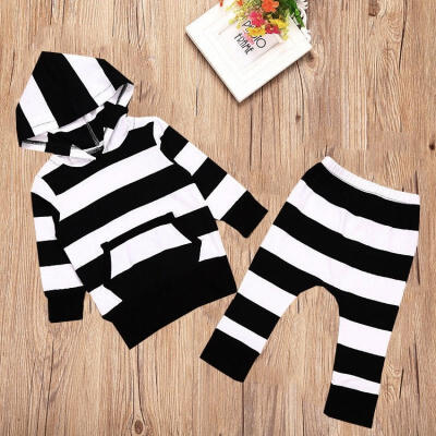 

0-2Y Newborn Baby Girls Boys Hooded Sweatshirt TopsPant Set Clothes Kid Outfits