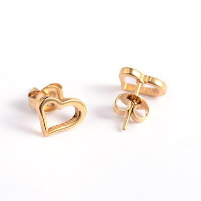 

Heart 304 Stainless Steel Ear Studs Golden 65x9mm Pin 07mm
