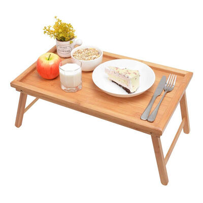 

Wood Breakfast Bed Tray Lap Desk Serving Table Foldable Legs Bamboo Food Dinner