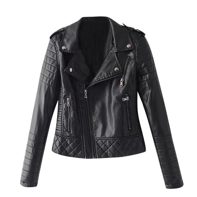 

Toponeto Womens Casual Solid Color Lapel Zipper Long Sleeve Leather Jacket Coat