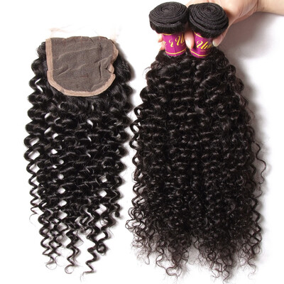 

UNice 8A Peruvian Culry Human Hair 4 Bundles with Lace Closure 44