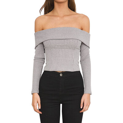

Sweet Off Shoulder Slim Hot Sweaters Knitted Slash Neck Solid Women Sweater Jumper Pull Femme Winter Long Sleeve Female pullover