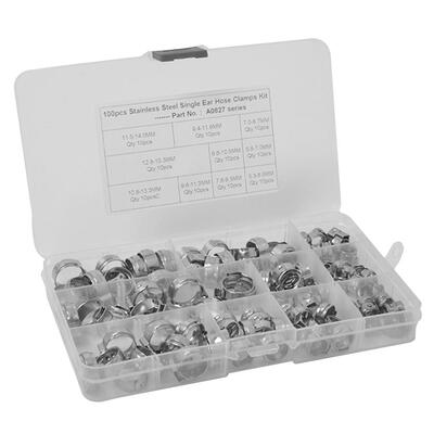 

100pcs 10 Size Stainless Steel Single Ear Hose Clamps Fuel Air Pipe O Clips