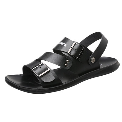 

Men 2019 Soft Sandals Men Casual Fashion Buckle Strap Shoes Summer Outdoor Beach Sandal Leather Slip On Comfortable Shoes