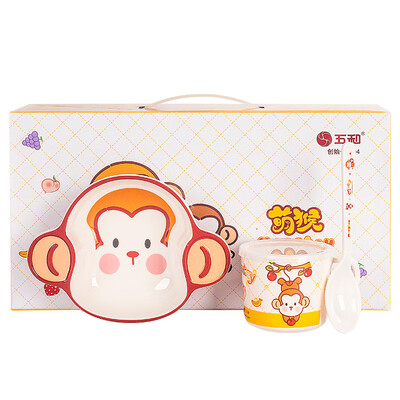 

Five&childrens bowl childrens cup baby spoon childrens cutlery set baby bowl food supplement bowl baby water cup spoon shatter-resistant portable baby gift box cute monkey three-piece