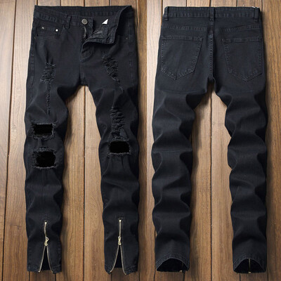

Gobestart Mens New Fashion Elastic Personality Stretch Ripped Personality Denim Trousers