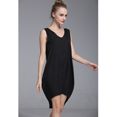 

New Fashion Women Tank Mini Dress V Neck High Low Hem Loose Casual Asymmetric Shift Dress BlackGrey