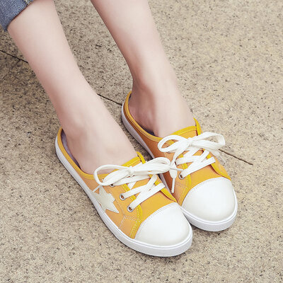 

Half-slippers with canvas shoes on the outside of womens fashion shoes Summer Korean version of a foot kicking lazy people withou