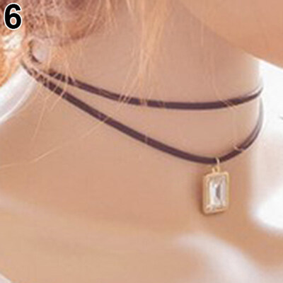 

Womens Vintage Choker Square Rhinestone Pendant Short Chain Necklace Jewelry