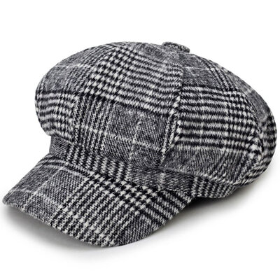 

Women Beret Hat Autumn Winter Plaid Vintage Fashion Octagonal Casual Boina Cap