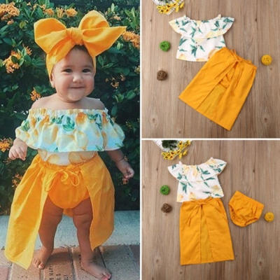 

3Pcs Kids Baby Girl Lace Off Shoulder Top T-shirt Shorts Skirt Clothes Outfit