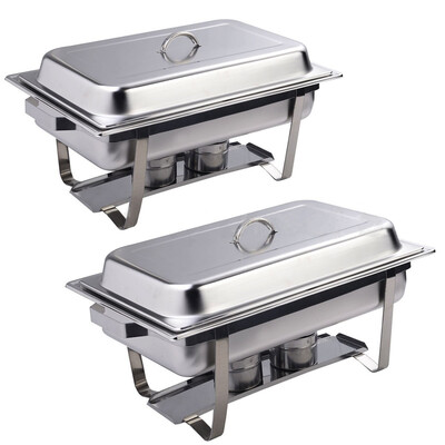 

2 Packs Dish 9 Quart Stainless Rectangular Buffet Chafer