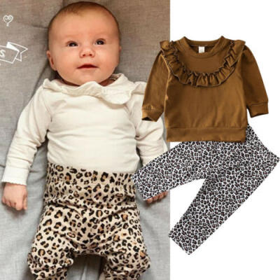 

Newborn Kids Baby Girls Boys Clothes Ruffle Romper Tops Leopard Pants Outfits UK