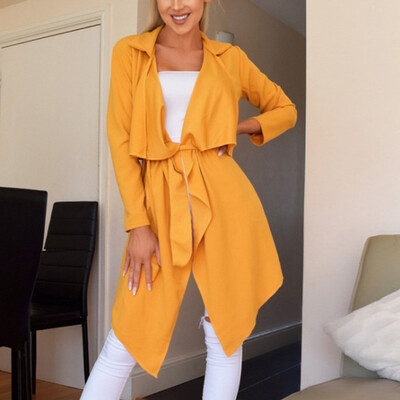 

Womens Solid Lace-up Outwear Tops Long Sleeve Lapel Collar Casual Jacket Coat