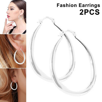 

2pcs Elegant Oval Shaped Extra Large Hoop Earrings Womens Fashion