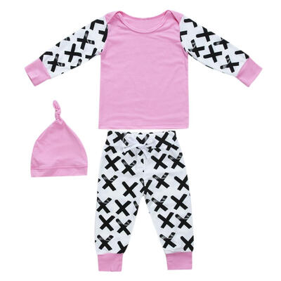 

3pcsSet Infants Newborn Baby XX Printed Long Sleeve T-shirt Long Pants Hat