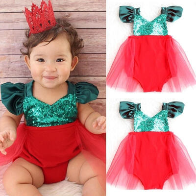 

Infant Baby Girl Tulle Romper Bodysuit Jumpsuit Sunsuit Outfit Christmas Costume