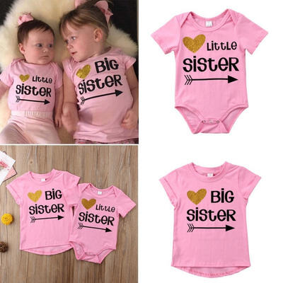 

Newborn Baby Romper - Little Sister - Big Sister Girls Matching Summer T-shirt