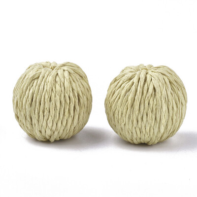 

Handmade Paper Woven Beads with Wood Inside Imitation Raffia Round ChampagneYellow 2527x25mm