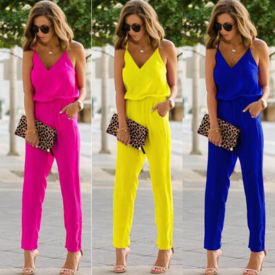 

Womens Casual spaghetti strap Bodycon Romper Jumpsuit Club Bodysuit Long Pants