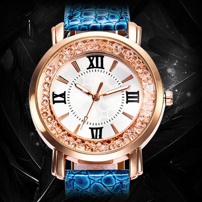 

Women Fashion Quartz Watch Rhinestone Leather Casual Dress Watches Rose Gold Ladies Wristwatch Clock Montre Femme Diamond Clock