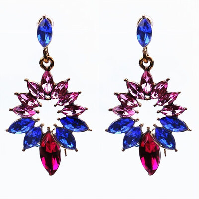 

New Colorful Flower Crystal Earrings for Women Luxury Stud Earrings Statement Wedding Party Ear Jewelry Gift 2161 Drop Shipping