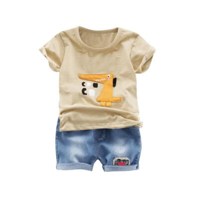 

Baby Clothes Summer Baby Boys Short Sleeve Cartoon Dinosaur Print Tops Blouse T-shirtDenim Shorts Casual Outfits Sets